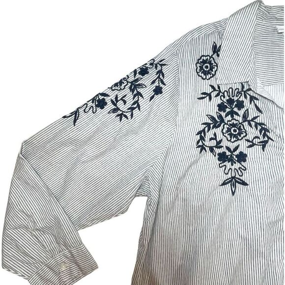 Westport 1962 Embroidered Striped Button Down Blouse Sz 3X - Picture 4 of 12